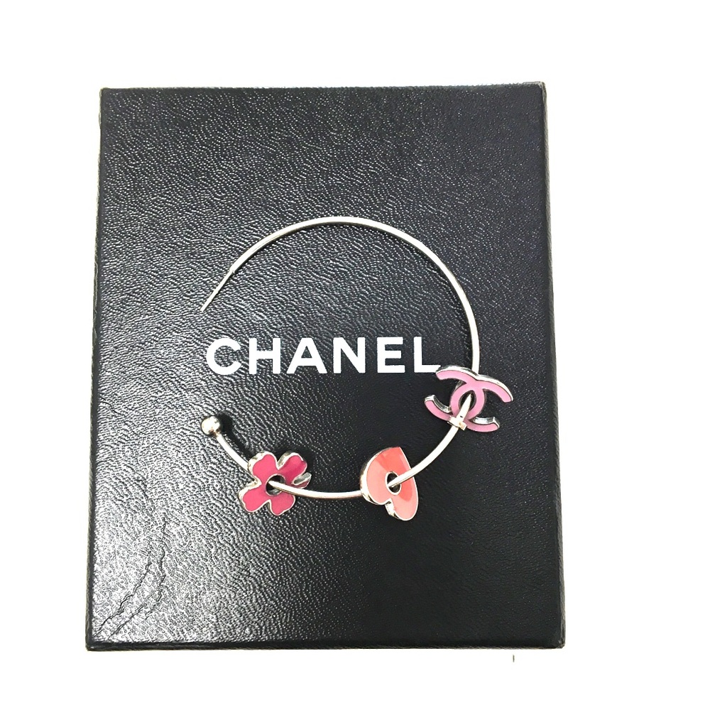 Authentic CHANEL Multi-Color Silver Hoops w/Charms